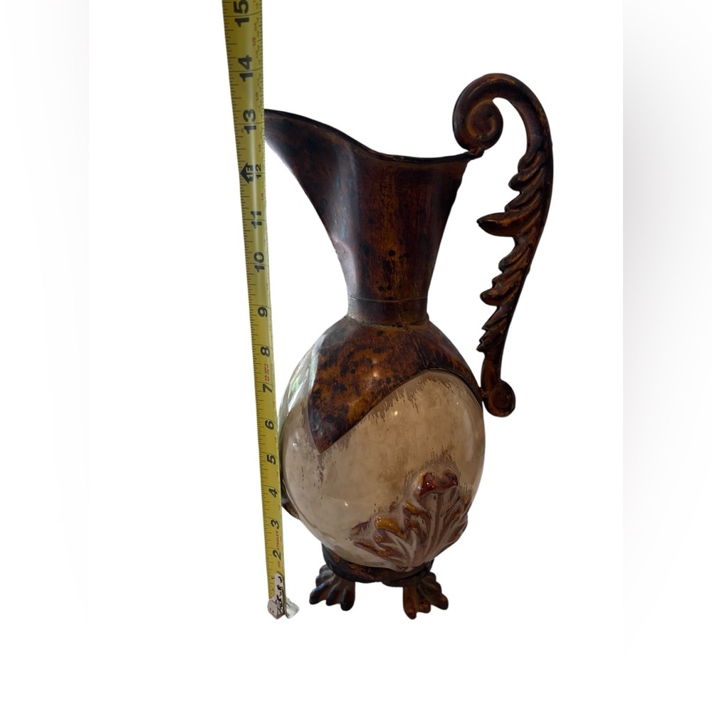 Vintage Large Italian Neo Classical Brass & Albaster Footed Pitcher, Art Nouveau